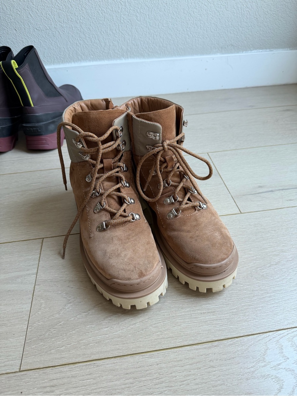 Aquatalia Chestnut Suede Lug-Sole Ankle Boots